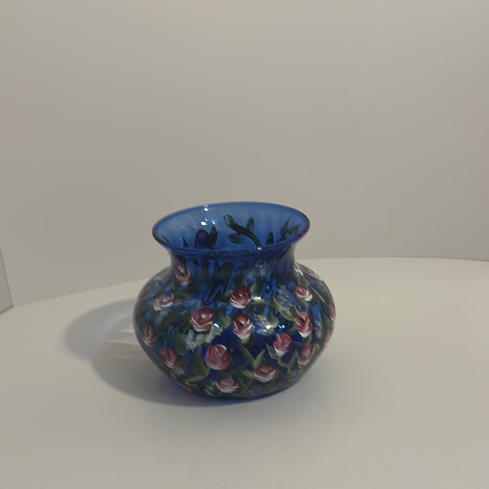Blue Floral Glass Vase